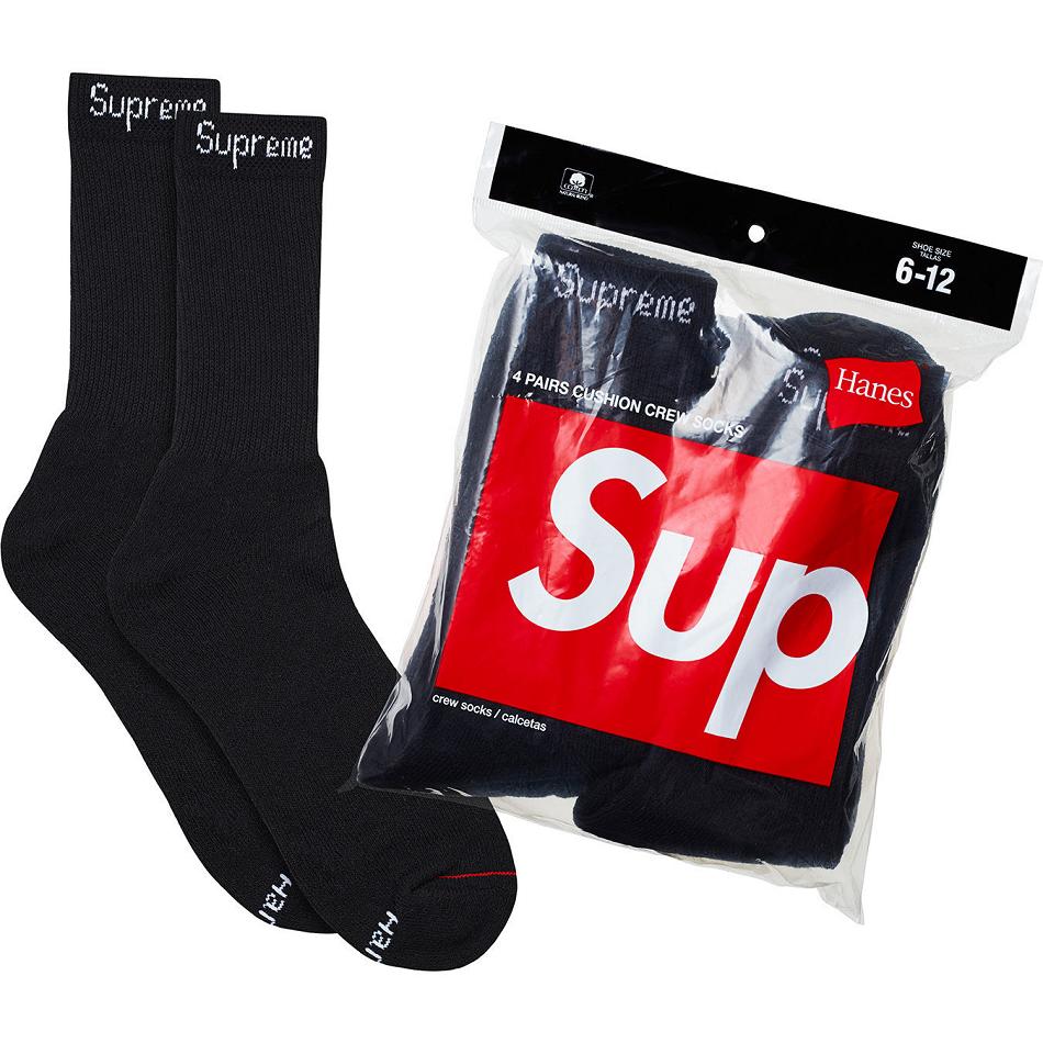 Black Supreme Hanes® Crew Socks (4 Pack) Socks | UK486YU