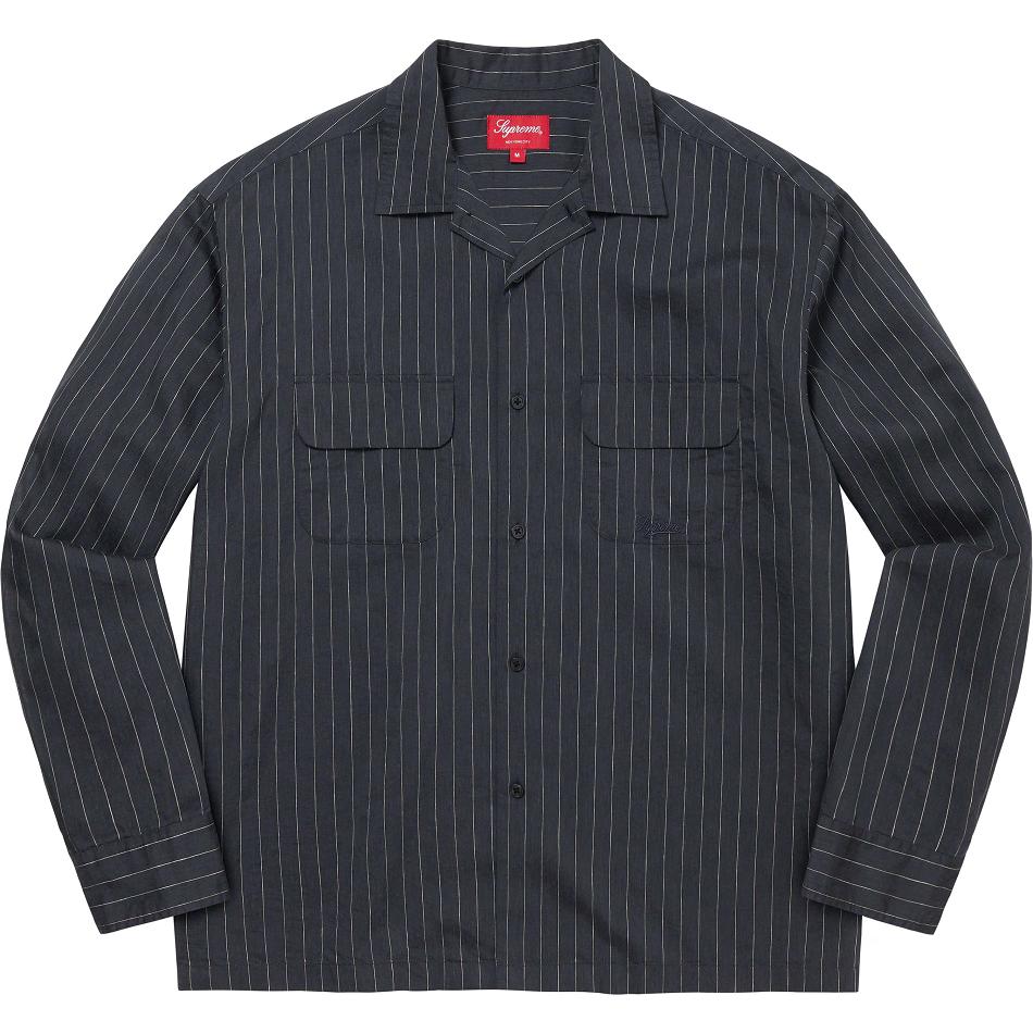 Navy Supreme Pinstripe Linen Shirts | UK219NB