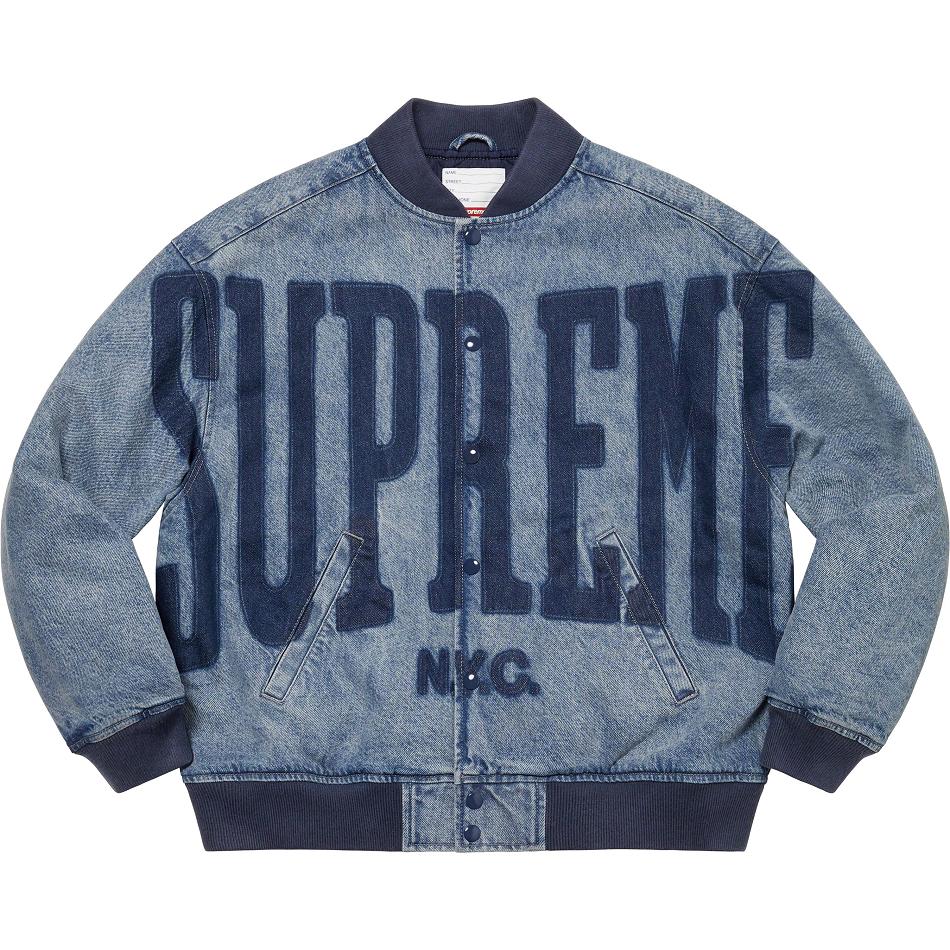 Navy Supreme Washed Knockout Denim Varsity Jackets | UK154SO