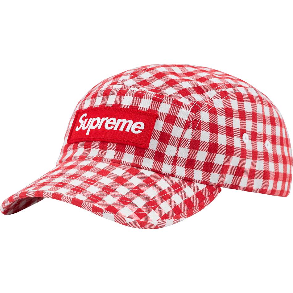 Red Supreme Gingham Camp Cap Hats | UK477VD