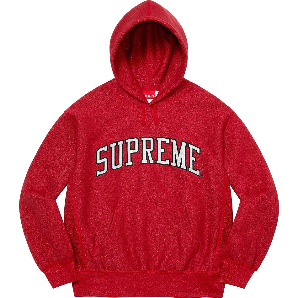 Red Supreme Glitter Arc Hooded Sweatshirts | UK295VD