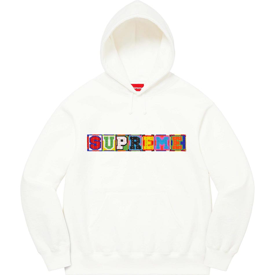 White Supreme Beaded Hooded Sweatshirts | UK319XF