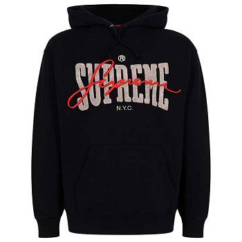 Black Supreme Embroide Chenilles Hoodie | UK108KI