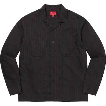 Black Supreme Pinstripe Linen Shirts | UK217VD