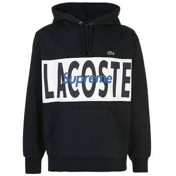 Black Supreme X Lacoste Logo Panel Hoodie | UK134KI