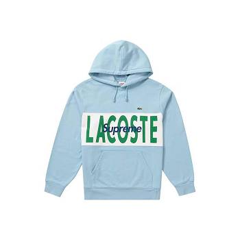 Blue Supreme LACOSTE Logo Panel Hooded Sweatshirts | UK326WY
