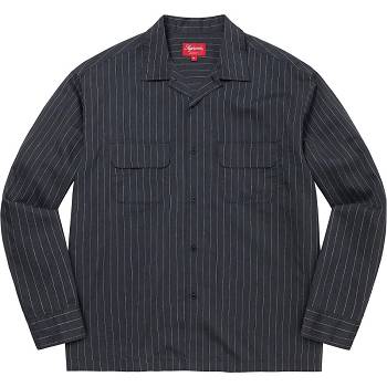Navy Supreme Pinstripe Linen Shirts | UK219NB