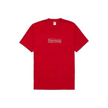 Red Supreme Kaws Chalk T Shirts | UK392HK