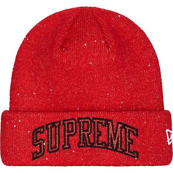 Red Supreme New Era® Metallic Arc Beanie Hats | UK447LH
