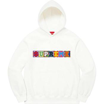 White Supreme Beaded Hooded Sweatshirts | UK319XF