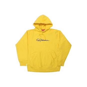 Yellow Supreme Classic Script Hooded Sweatshirts | UK322BC